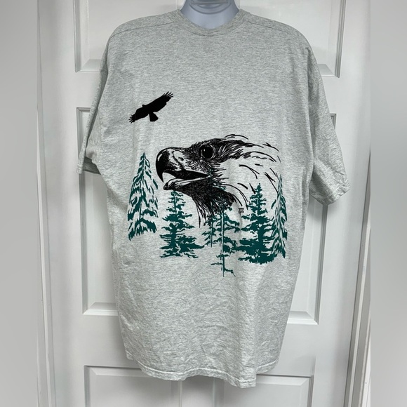Vintage Y2K 90s Graphic T-shirt Bald Eagle Double Sided Light Gray 3XL XXL - Picture 2 of 7